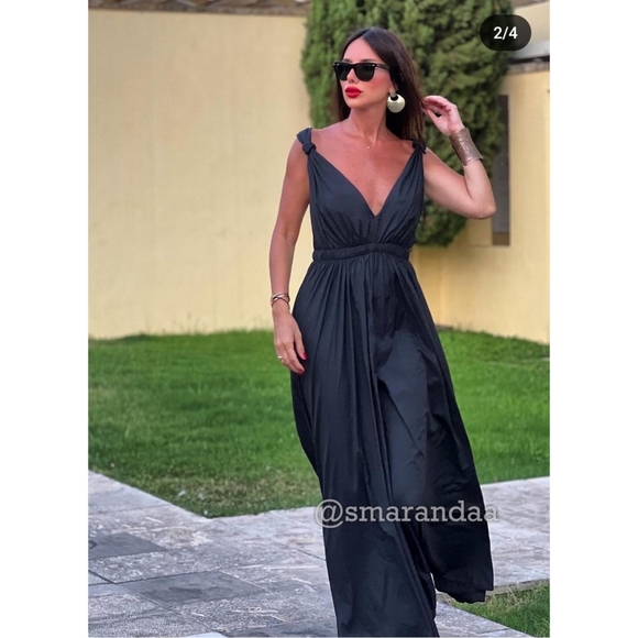 Zara Long Nylon Dress Black - Picture 2 of 9